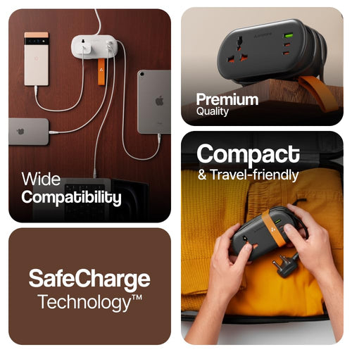 Ambrane SmartStrip 3 Foldable Extension Board | 20W Fast Charging | 2 USB + 2 Type-C | 2500W
