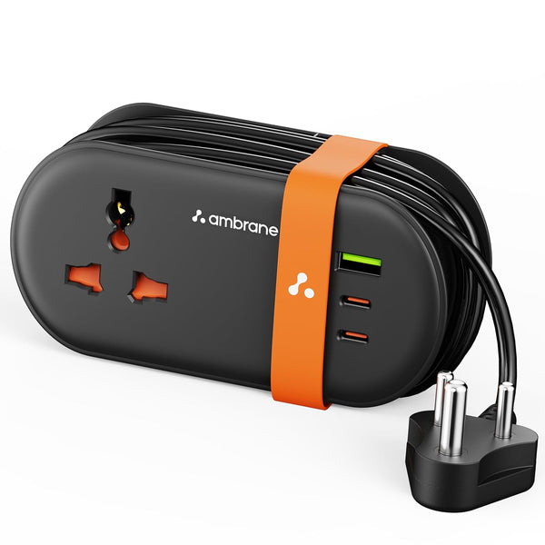 Ambrane SmartStrip 3 Foldable Extension Board | 20W Fast Charging | 2 USB + 2 Type-C | 2500W