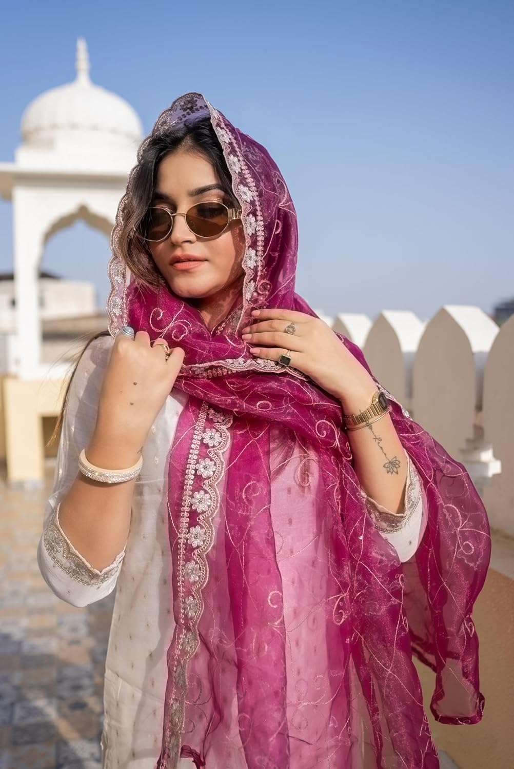 Women's Chanderi Silk Embroidered Kurta Set with Organza Dupatta